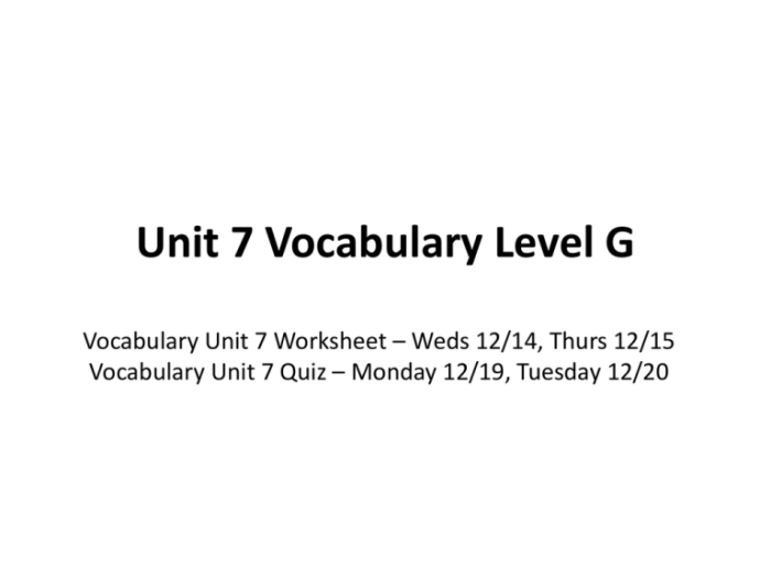 Vocabulary level g unit 1